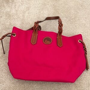 Dooney & Bourke Bright Pink Tote with Braided Brown Leather Handles
